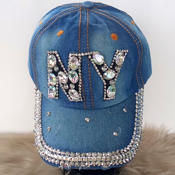 NY Bling 💎 Denim Baseball Cap - Picture 1 of 12